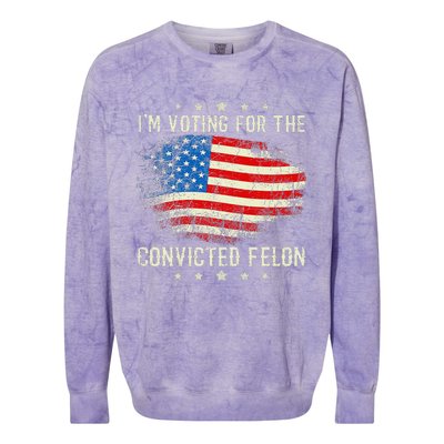 IM Voting For The Convicted Felon Funny Retro American Flag Colorblast Crewneck Sweatshirt