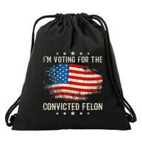 IM Voting For The Convicted Felon Funny Retro American Flag Drawstring Bag