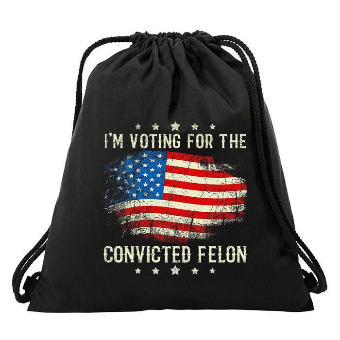 IM Voting For The Convicted Felon Funny Retro American Flag Drawstring Bag