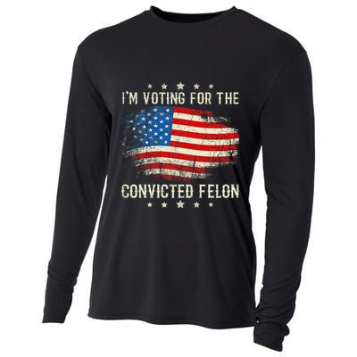 IM Voting For The Convicted Felon Funny Retro American Flag Cooling Performance Long Sleeve Crew