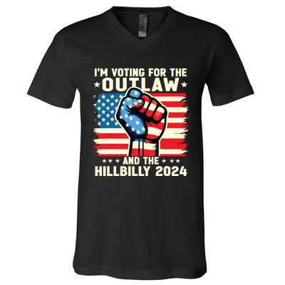 Im Voting For The Outlaw And The Hillbilly 2024 Us Flag V-Neck T-Shirt