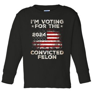 Im Voting For The Convicted Felon Funny Retro American Flag Toddler Long Sleeve Shirt