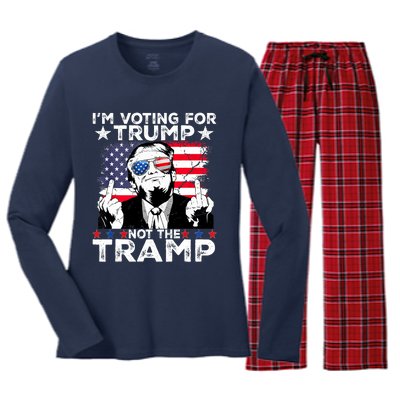 IM Voting For Trump Not The Tramp Trump Vance 2024 America Flag Women's Long Sleeve Flannel Pajama Set 