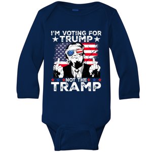 IM Voting For Trump Not The Tramp Trump Vance 2024 America Flag Baby Long Sleeve Bodysuit