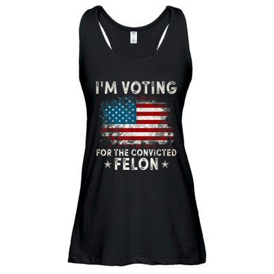 Im Voting For The Convicted Felon Funny Retro American Flag Ladies Essential Flowy Tank