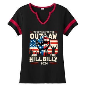 IM Voting For The Outlaw And The Hillbilly 2024 Us Flag Ladies Halftime Notch Neck Tee