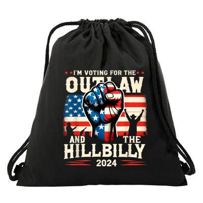 IM Voting For The Outlaw And The Hillbilly 2024 Us Flag Drawstring Bag