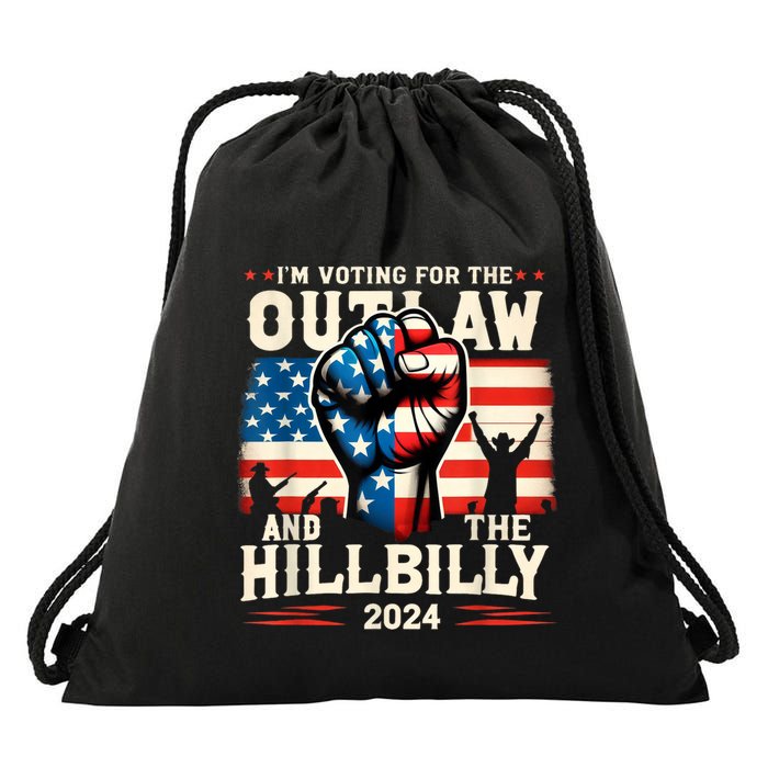 IM Voting For The Outlaw And The Hillbilly 2024 Us Flag Drawstring Bag
