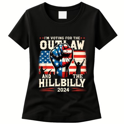 IM Voting For The Outlaw And The Hillbilly 2024 Us Flag Womens T-Shirt