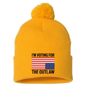 Im Voting For The Outlaw Funny Trump Maga 2024 Pom Pom 12in Knit Beanie