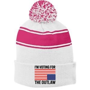 Im Voting For The Outlaw Funny Trump Maga 2024 Stripe Pom Pom Beanie