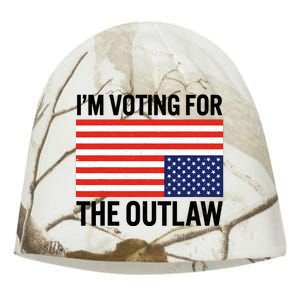 Im Voting For The Outlaw Funny Trump Maga 2024 Kati - Camo Knit Beanie