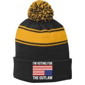 Im Voting For The Outlaw Funny Trump Maga 2024 Stripe Pom Pom Beanie