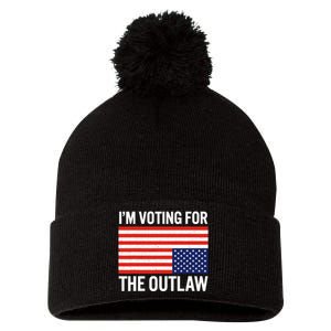 Im Voting For The Outlaw Funny Trump Maga 2024 Pom Pom 12in Knit Beanie