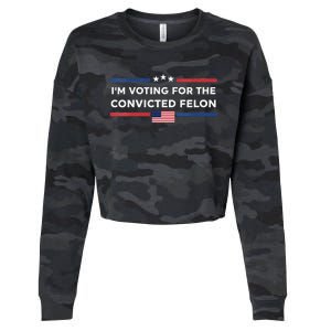 Im Voting For Convicted Felon Us Flag Trump 2024 Cropped Pullover Crew