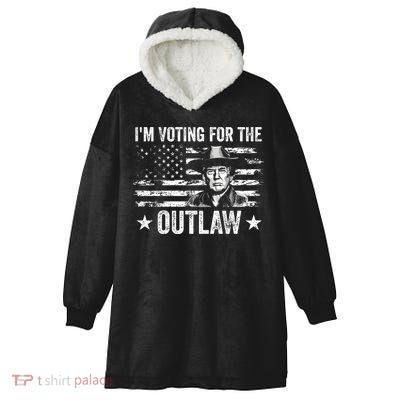 Im Voting For The Outlaw Funny Trump Maga 2024 Hooded Wearable Blanket