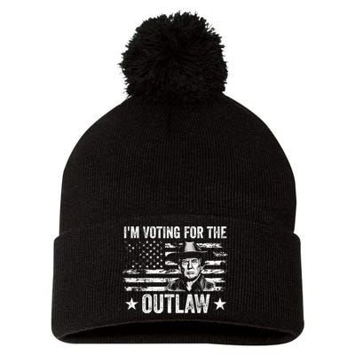 Im Voting For The Outlaw Funny Trump Maga 2024 Pom Pom 12in Knit Beanie