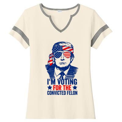 IM Voting For The Convicted Felon 2024 Funny Trump Ladies Halftime Notch Neck Tee