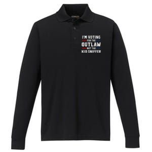 Im Voting For The Outlaw Not The Kiid Sniffer Trump 2024 Performance Long Sleeve Polo