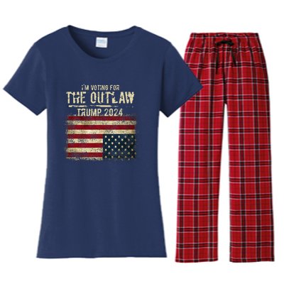 IM Voting For The Outlaw Trump 2024 Upsidedown Flag Women's Flannel Pajama Set