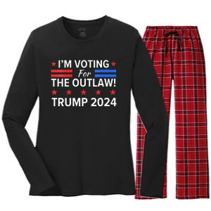 IM Voting For The Outlaw Pro Trump 2024 Election Women's Long Sleeve Flannel Pajama Set 