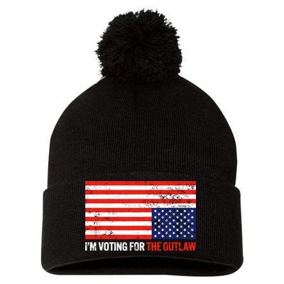 Im Voting For The Outlaw Funny Trump Maga 2024 Pom Pom 12in Knit Beanie