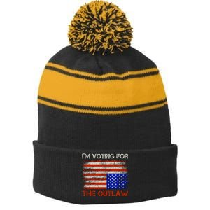 Im Voting For The Outlaw Funny Trump Maga 2024 Stripe Pom Pom Beanie