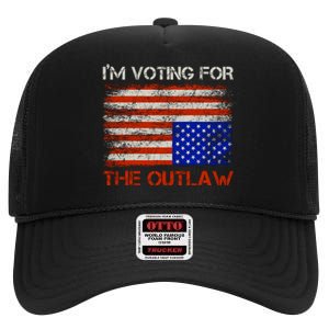 Im Voting For The Outlaw Funny Trump Maga 2024 High Crown Mesh Back Trucker Hat