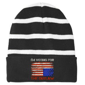 Im Voting For The Outlaw Funny Trump Maga 2024 Striped Beanie with Solid Band