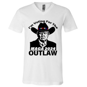 Im Voting For The Outlaw Funny Trump Maga 2024 V-Neck T-Shirt