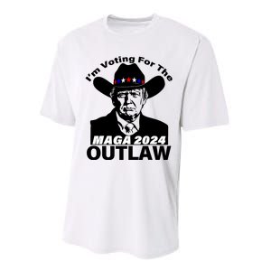 Im Voting For The Outlaw Funny Trump Maga 2024 Performance Sprint T-Shirt