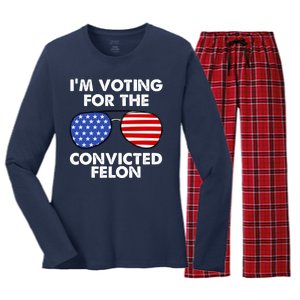 Im Voting For The Convicted Felon Pro Trump Usa Women's Long Sleeve Flannel Pajama Set 