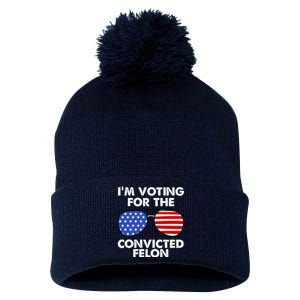 Im Voting For The Convicted Felon Pro Trump Usa Pom Pom 12in Knit Beanie