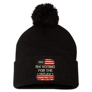 IM Voting For The Outlaw Wanted For President Trump 2024 Pom Pom 12in Knit Beanie