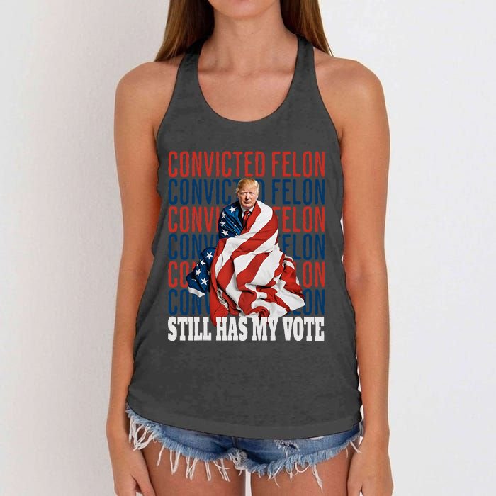 IM Voting For The Convicted Felon He Still Has My Vote Women's Knotted Racerback Tank