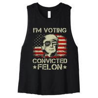 Im Voting For The Convicted Felon Trump 2024 American Flag Vintage Women's Racerback Cropped Tank