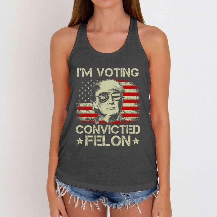 Im Voting For The Convicted Felon Trump 2024 American Flag Vintage Women's Knotted Racerback Tank