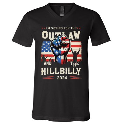 IM Voting For The Outlaw And The Hillbilly 2024 Us Flag V-Neck T-Shirt