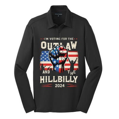 IM Voting For The Outlaw And The Hillbilly 2024 Us Flag Silk Touch Performance Long Sleeve Polo