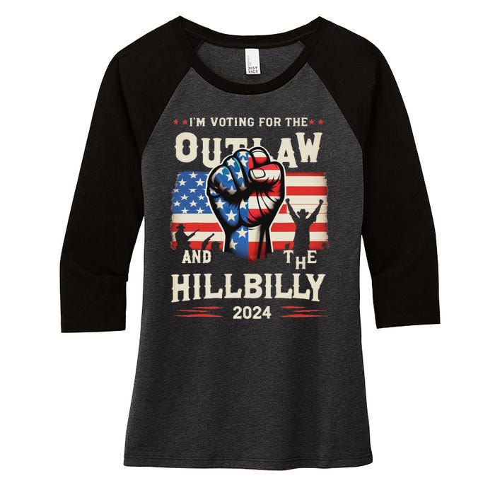 IM Voting For The Outlaw And The Hillbilly 2024 Us Flag Women's Tri-Blend 3/4-Sleeve Raglan Shirt