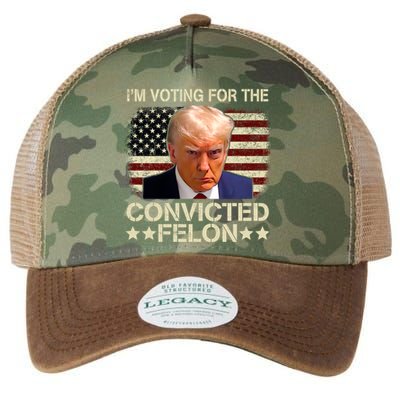 Im Voting For The Convicted Felon Trump 2024 American Flag Vintage Legacy Tie Dye Trucker Hat