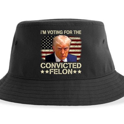 Im Voting For The Convicted Felon Trump 2024 American Flag Vintage Sustainable Bucket Hat