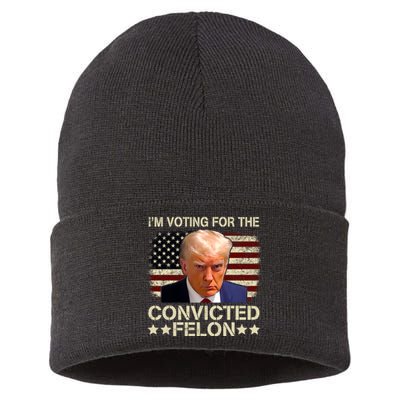 Im Voting For The Convicted Felon Trump 2024 American Flag Vintage Sustainable Knit Beanie