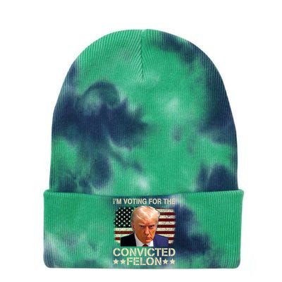 Im Voting For The Convicted Felon Trump 2024 American Flag Vintage Tie Dye 12in Knit Beanie