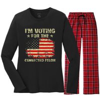 IM Voting For The Convicted Felon Us Flag Trump 2024 Women's Long Sleeve Flannel Pajama Set 