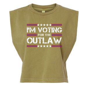 IM Voting For The Outlaw Wanted For President Trump 2024 Garment-Dyed Women's Muscle Tee