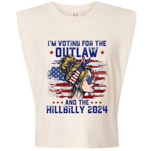 Im Voting For The Outlaw And The Hillbilly 2024 Us Flag Trump Vance 2024 Garment-Dyed Women's Muscle Tee