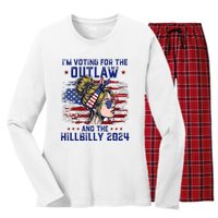 Im Voting For The Outlaw And The Hillbilly 2024 Us Flag Trump Vance 2024 Women's Long Sleeve Flannel Pajama Set 