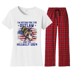 Im Voting For The Outlaw And The Hillbilly 2024 Us Flag Trump Vance 2024 Women's Flannel Pajama Set