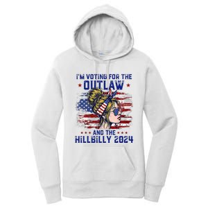 Im Voting For The Outlaw And The Hillbilly 2024 Us Flag Trump Vance 2024 Women's Pullover Hoodie